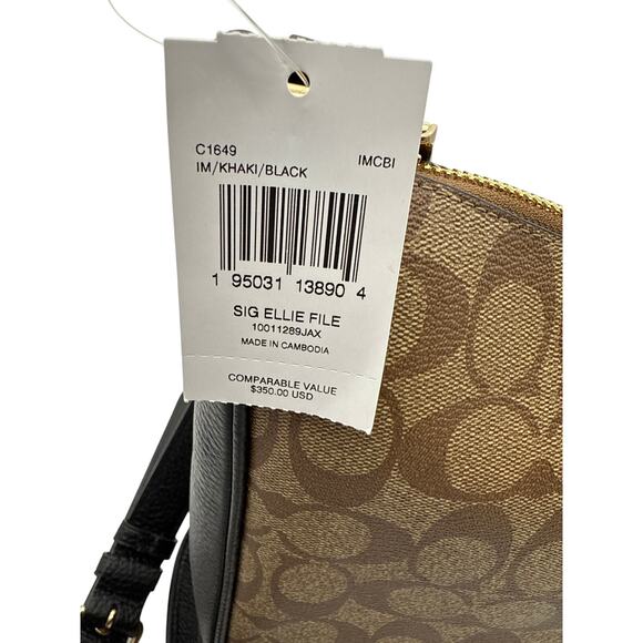 Coach Ellie File Crossbody Bag Purse Signature Canvas Khaki Black C1648 Zipper - Picture 6 of 11
